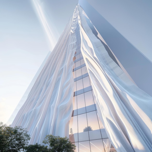 A fragment of a modern building made of glass and metal with a blue sky