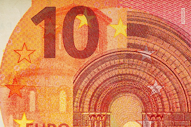 Fragment of ten Euro bill 10 euro banknote The euro is the official currency of the European Union