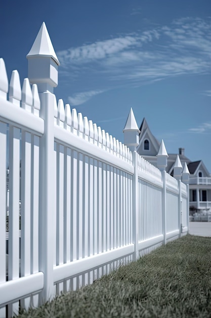 A fragment of a white vinyl fence Fencing of the house territory Copy space created with Generative AI technology