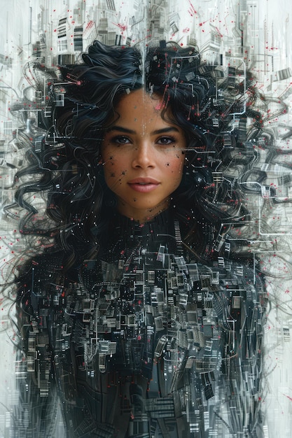 Fragmented Beauty Portrait of a Woman With Black Hair