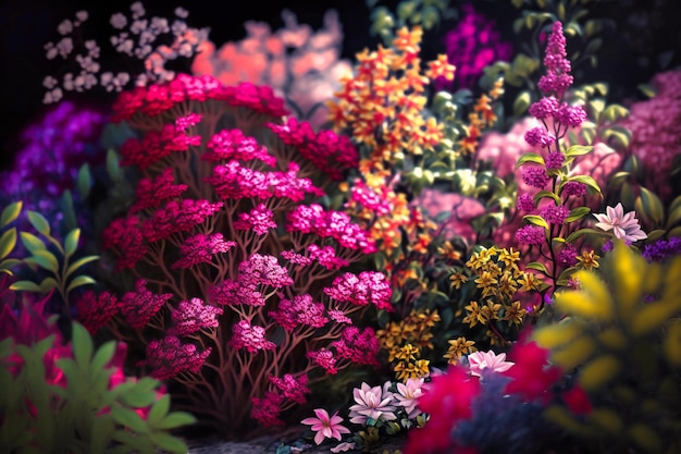 Fragrant blooms in vibrant hues of pink purple and yellow