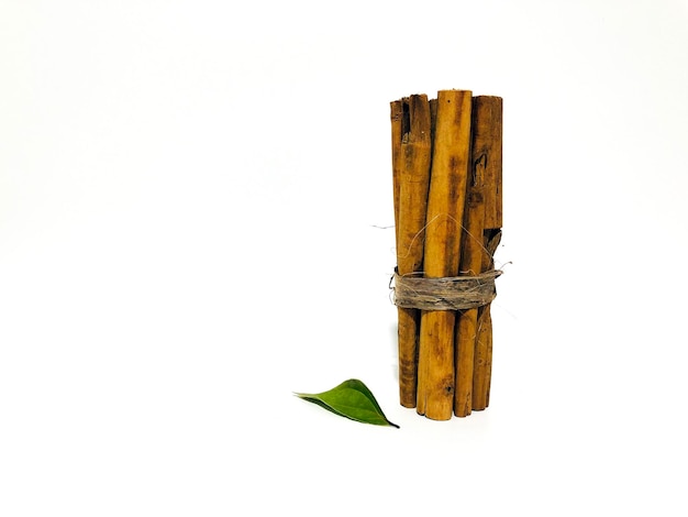 Fragrant cinnamon sticks on a white background