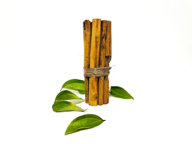 Fragrant cinnamon sticks on a white background