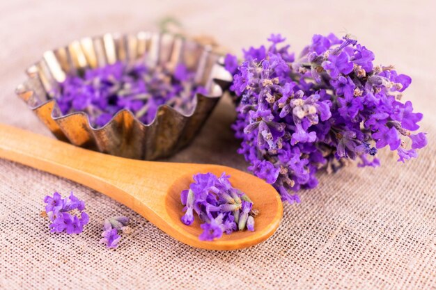 Fragrant lavender flowers. Lavender harvest.Ingredient for making cosmetics.