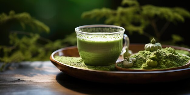 Fragrant matcha tea on the table Generative AI