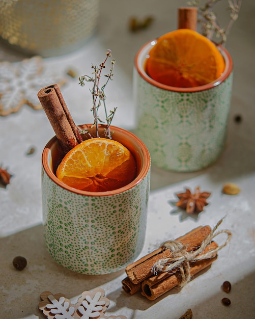 Fragrant tea with cinnamon and orange tangerine