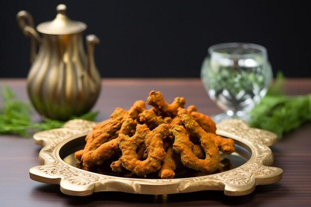 Photo frame of beaded wire frame with vegetable pakoras mint chutney and re indian celebrations lifestyle