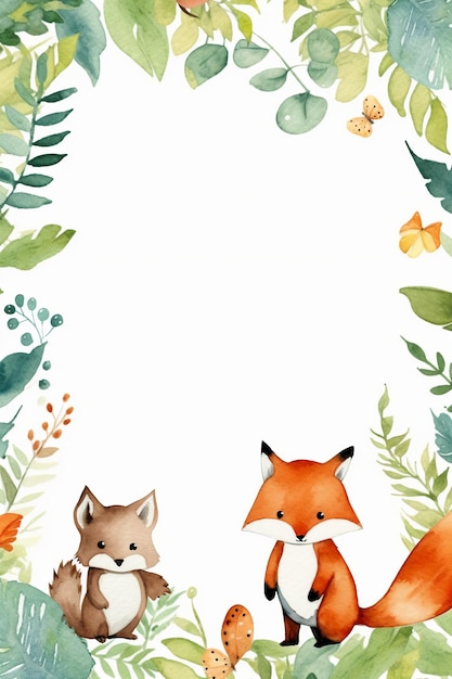 A frame for a card with a fox and a butterfly.