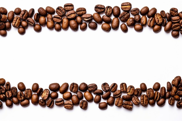 Frame of coffee beans isolated on a white background