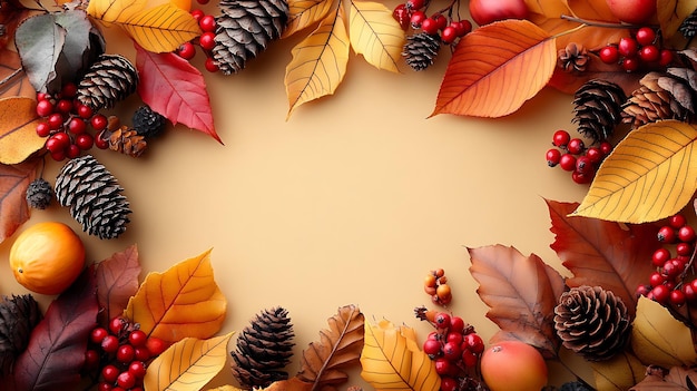 Frame of colorful red and yellow autumn leaves background