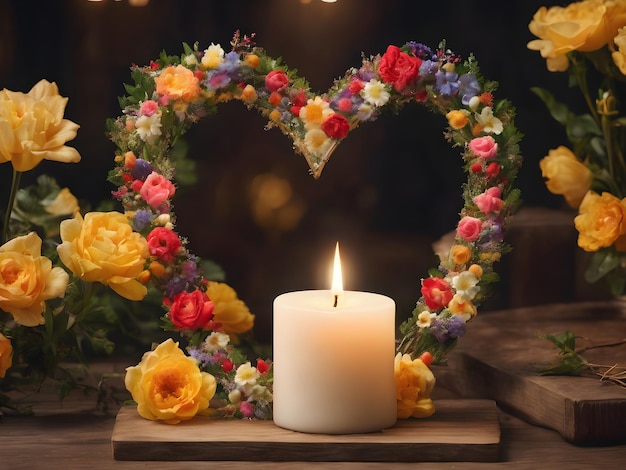 A Frame of Flowers and a Candle