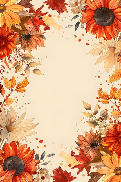 a frame of flowers and leaves with a place for text in the center