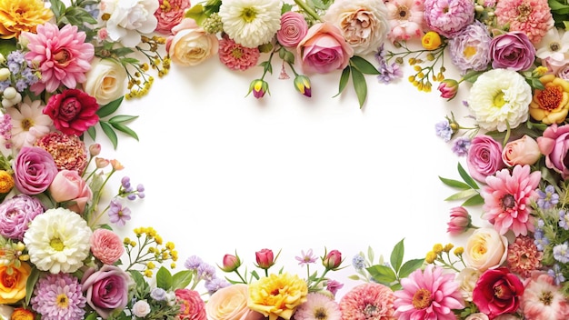 a frame of flowers with a white background with a frame for a photo