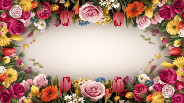 a frame of flowers with a white background with a white border