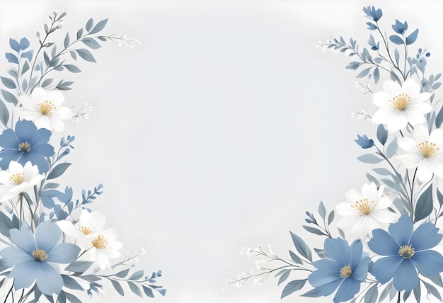 a frame of flowers with a white border and blue flowers