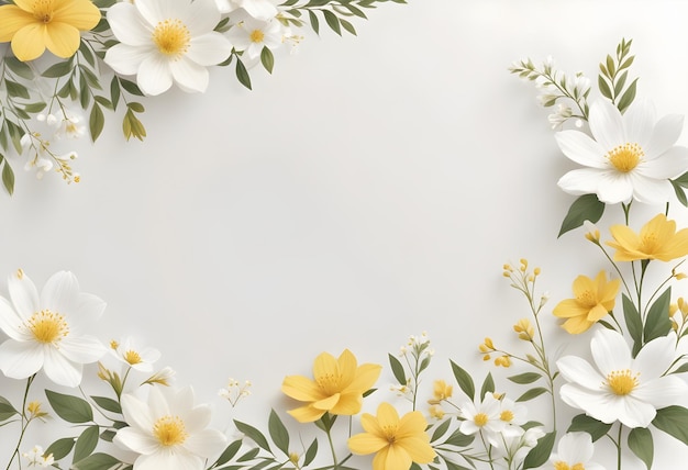 a frame of flowers with yellow and white flowers on a white background