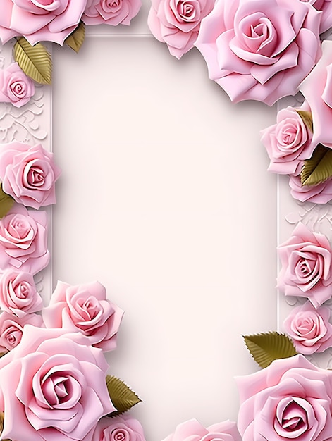 Frame of fragrant 3d Rose background on line frame