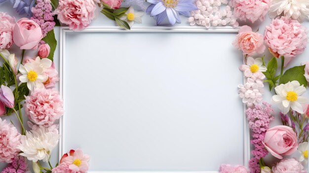 Photo frame of fresh flowers with a clean background inside