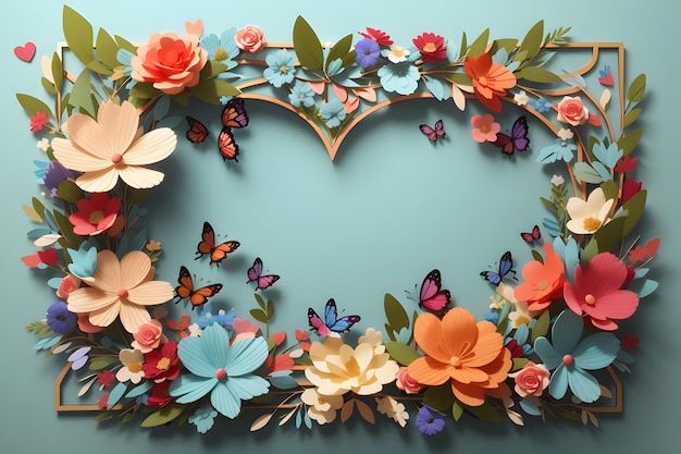 frame from colorful flowers on colored background