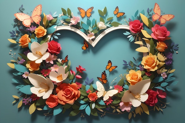 frame from colorful flowers on colored background