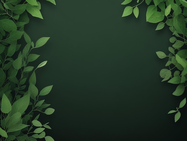 Frame from green fresh plants sprigs twigs on same color background Design template mockup placehol