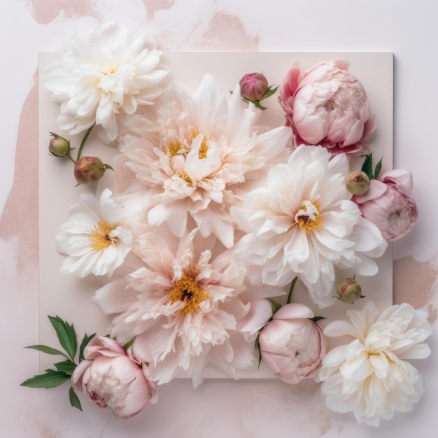 Frame from peonies on a white background