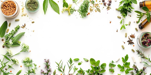 a frame of herbs and herbs with a white background