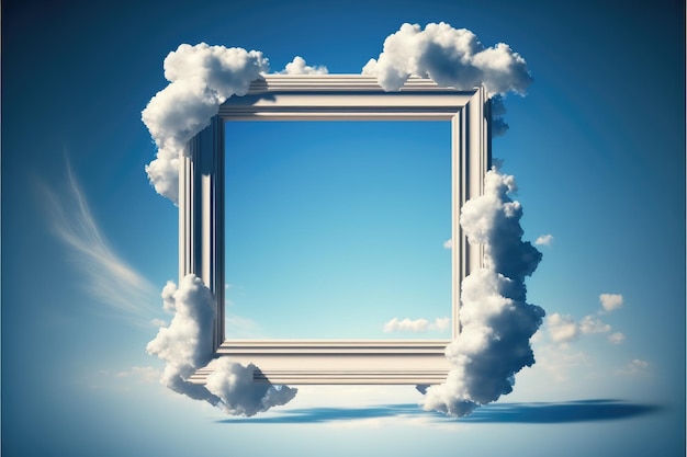 Frame isolated on white cloud background in the sky in square shape