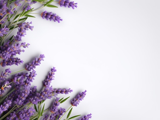 Frame of lavender branches isolated on white background for greeting card design