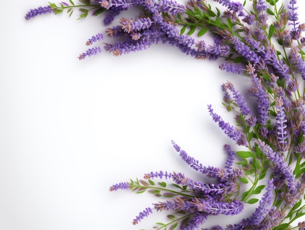 Frame of lavender branches isolated on white background for greeting card design