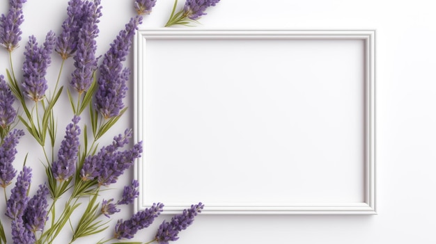 Frame of lavender branches isolated on white background for greeting card design