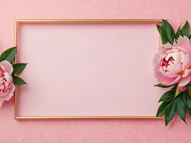 Frame made of beautiful peony flowers on pink background