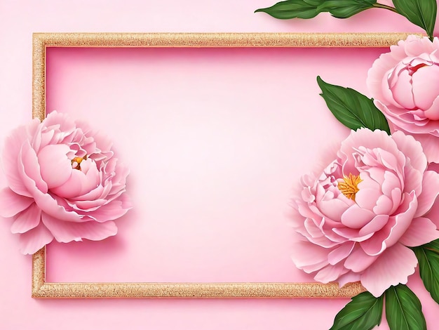 Frame made of beautiful peony flowers on pink background