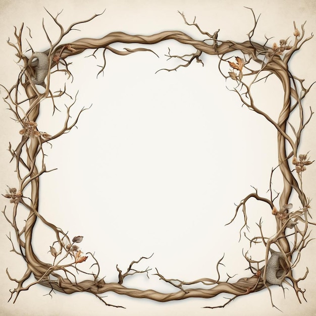 Photo a frame made of branches with roots and branches.