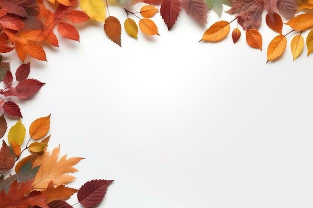 Frame Made Of Colorful Fall Leaves Caught In The Wind Overlaying Texture With Space For Text