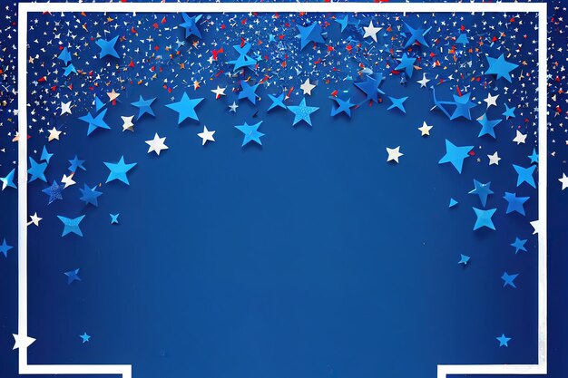 Frame made of confetti stars ob blue background Generative Ai