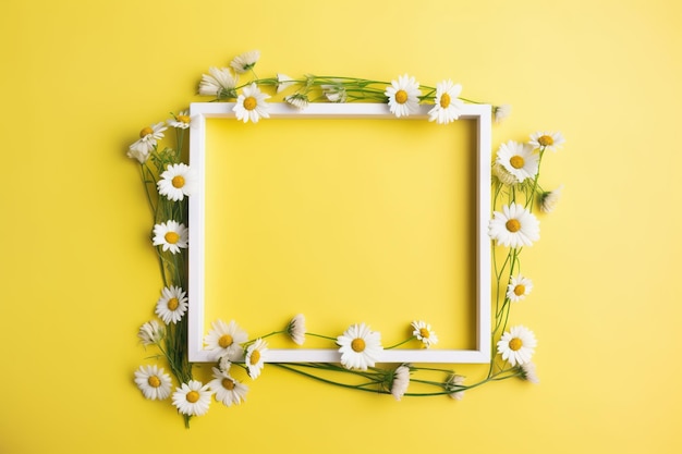 A frame made of flowers on a yellow background