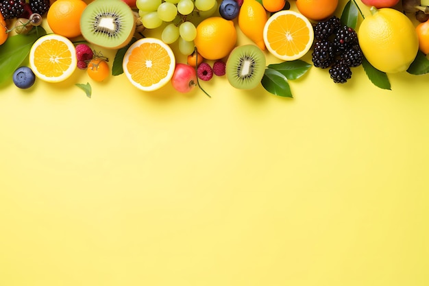 Frame made of fruits and berries background