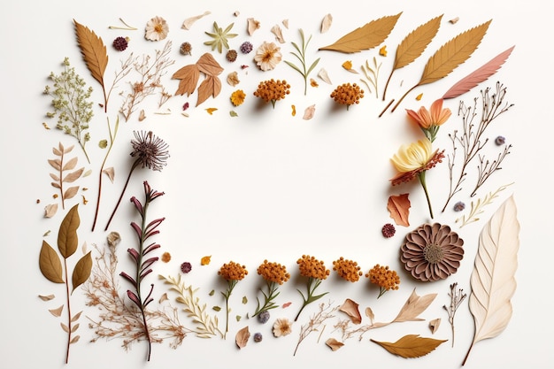 A frame made of leaves and flowers