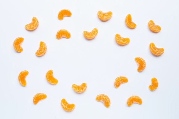 Frame made of mandarin segments, Fresh  orange isolated on white