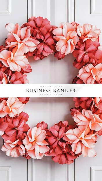 Photo a frame made of painted peach and pink flowers with a white background horizontal banner for beautiful business cards stickers price tags ads invitations copy space in the center of the image