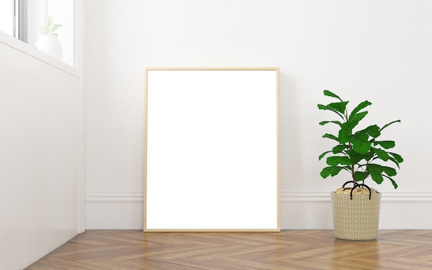 Frame mock up on minimal room with window light 3d rendering