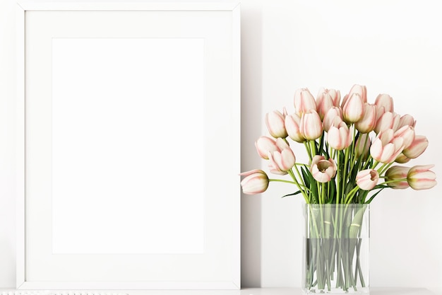 Frame Mockup Images and flowers pink