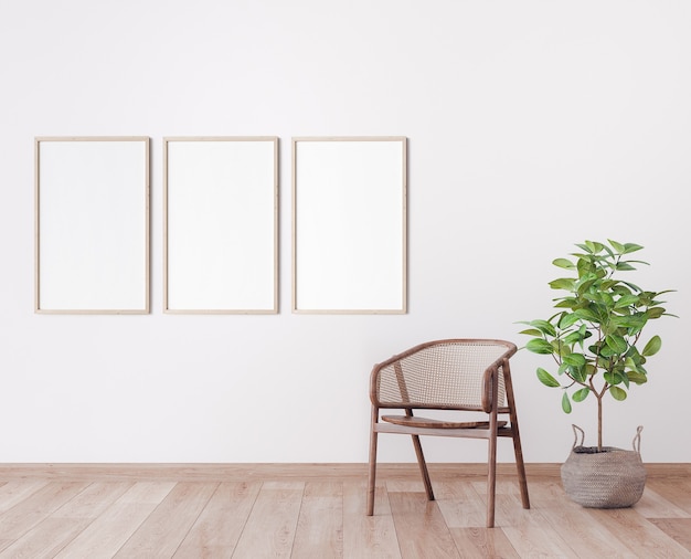 Frame mockup in minimal wooden living room design