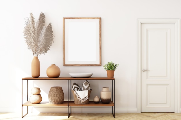 Frame mockup in style boho and wood frame