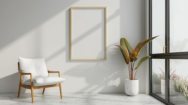 Frame mockup white mockup of livingroom wall Wallpaper with Fashionable Furnishings