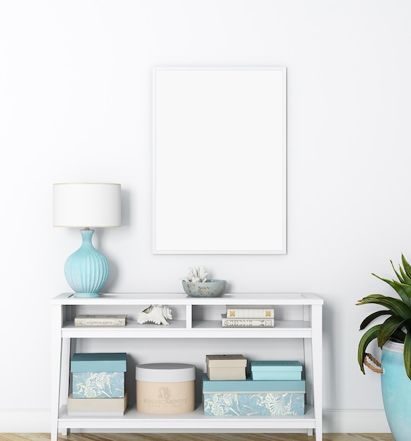 Frame mockup white shelf with a white frame that says sea turtle on it