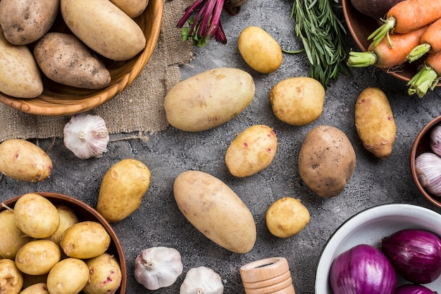 Frame of natural vegetables on table