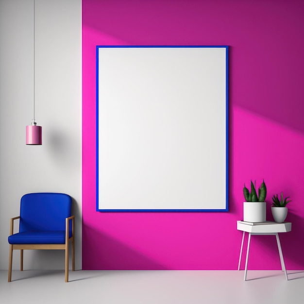 Frame poster mockup in home interior fuchsia sky and lapis lazuli AI Generaion