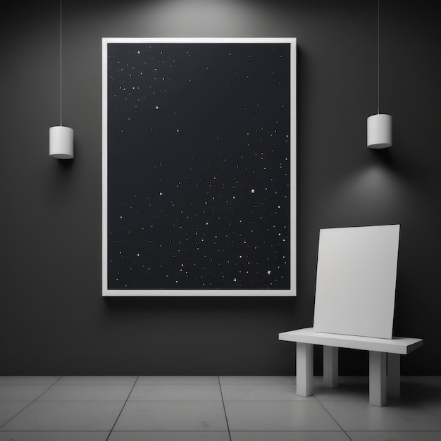 Frame poster mockup in home interior silver stars and midnight sky AI Generaion